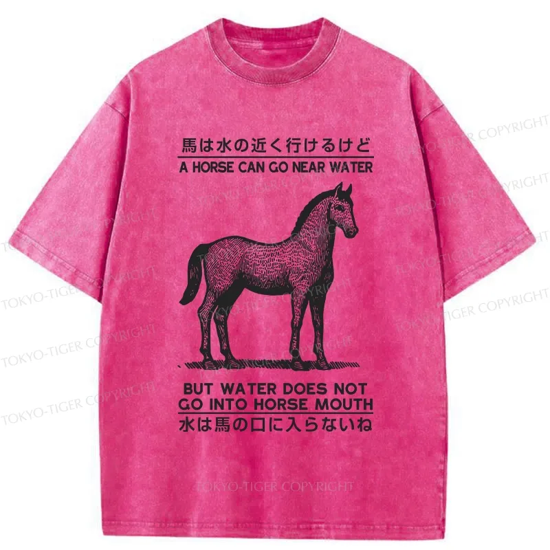Tokyo-Tiger Funny Horse And Water Saying Washed T-Shirt