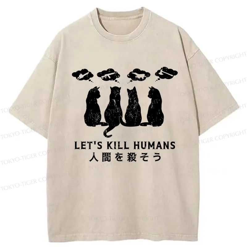 Tokyo-Tiger Funny Cat Conspiracy Washed T-Shirt