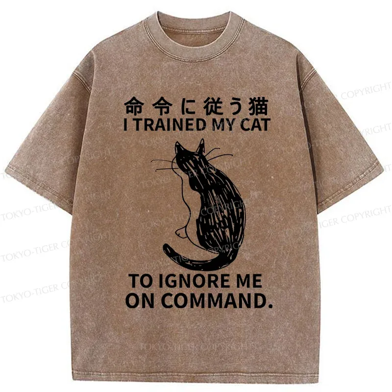 Tokyo-Tiger Cat Obeying Orders Washed T-Shirt