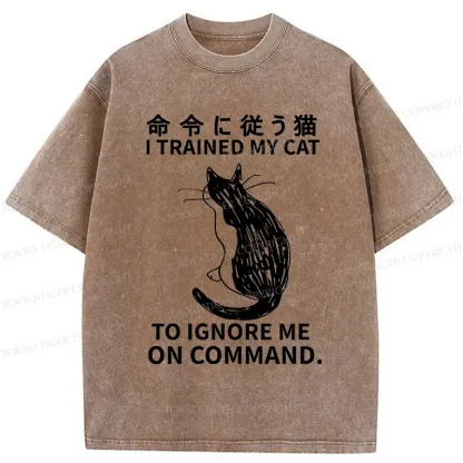 Tokyo-Tiger Cat Obeying Orders Washed T-Shirt