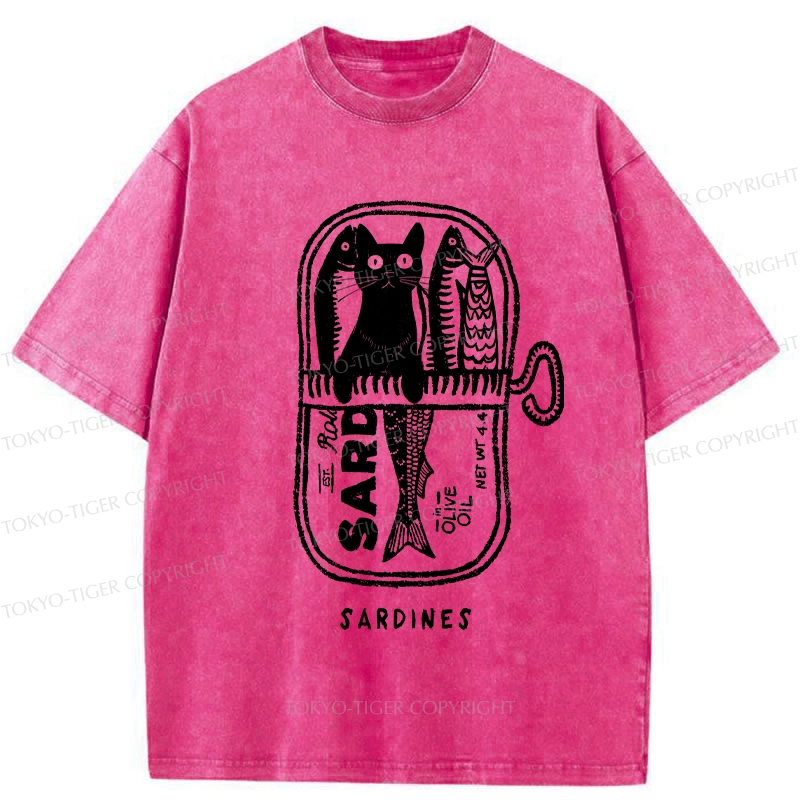 Tokyo-Tiger Cat Hiding In A Sardine Can Washed T-Shirt