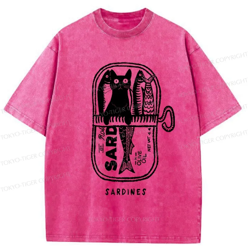 Tokyo-Tiger Cat Hiding In A Sardine Can Washed T-Shirt