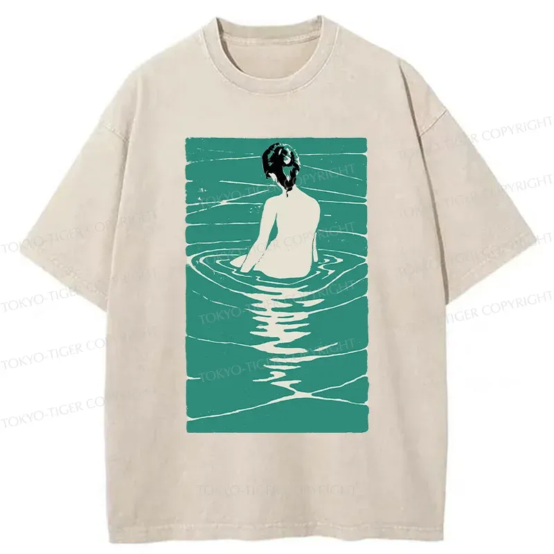 Tokyo-Tiger Woodcut Japanese Art Washed T-Shirt