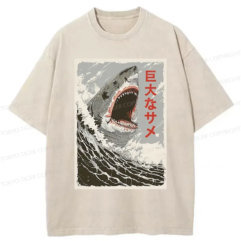 Tokyo-Tiger Huge Shark Washed T-Shirt