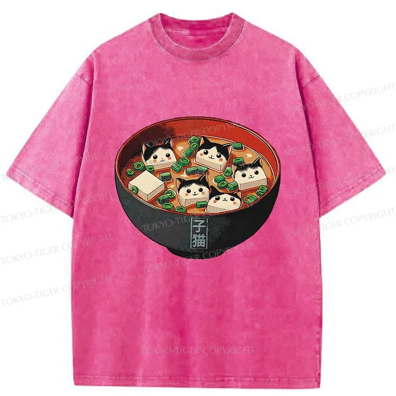 Tokyo-Tiger Cat Tofu Soup Washed T-Shirt