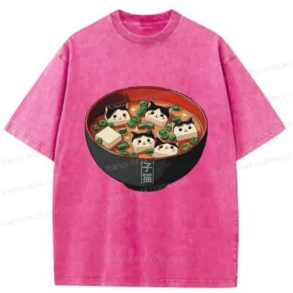 Tokyo-Tiger Cat Tofu Soup Washed T-Shirt