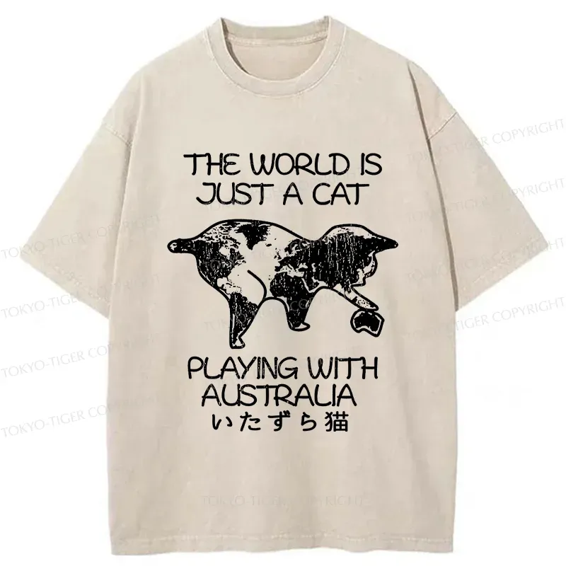 Tokyo-Tiger Funny World With Cat Washed T-Shirt