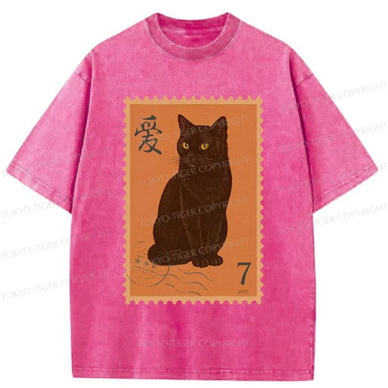 Tokyo-Tiger Cat Stamp Washed T-Shirt