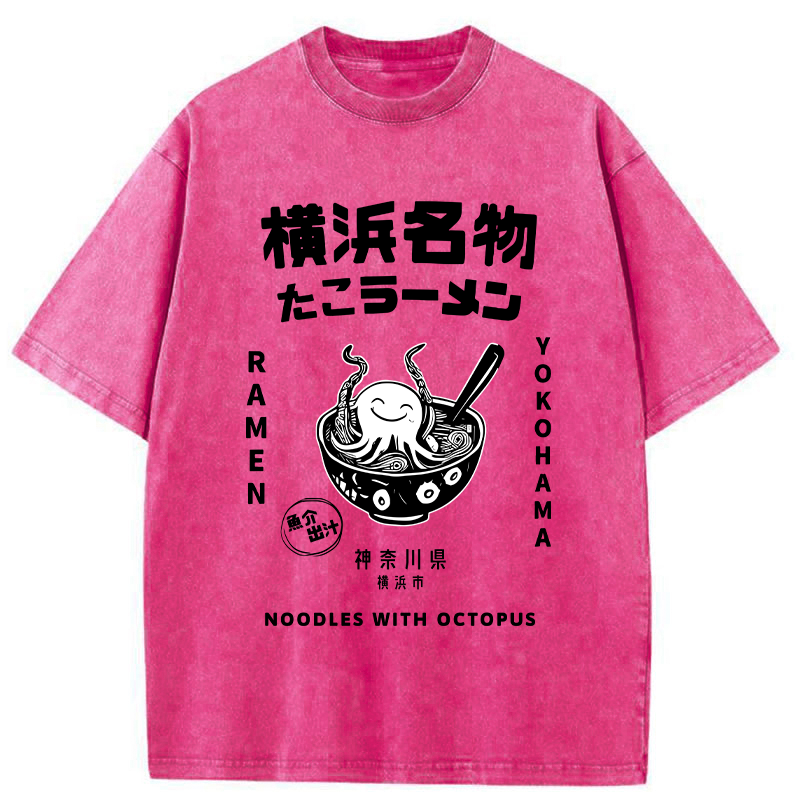 Tokyo-Tiger Yokohama Specialty Octopus Ramen Washed T-Shirt