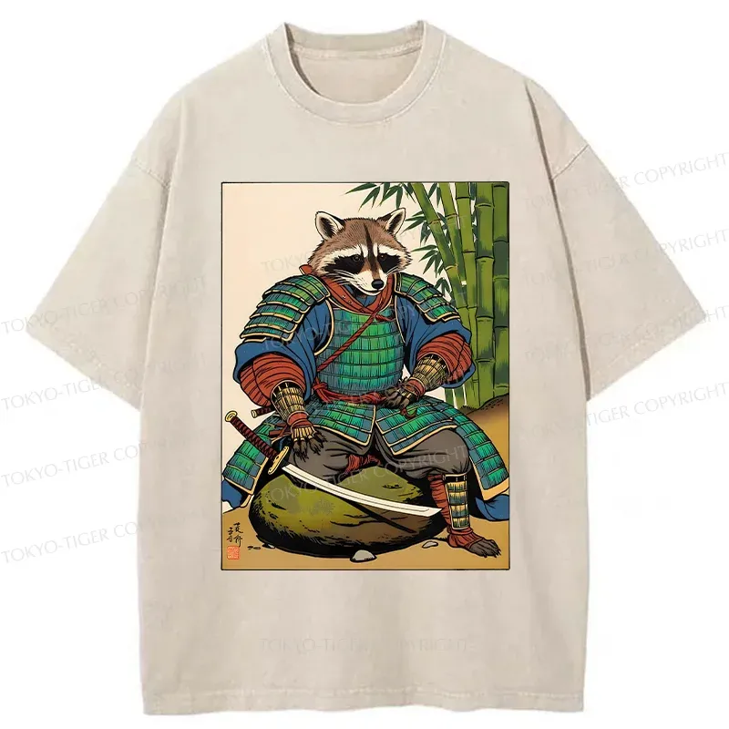 Tokyo-Tiger Raccoon Samurai Washed T-Shirt