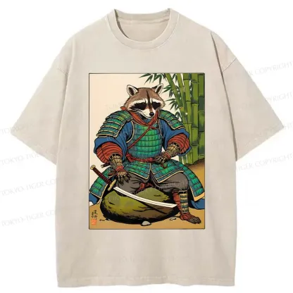 Tokyo-Tiger Raccoon Samurai Washed T-Shirt