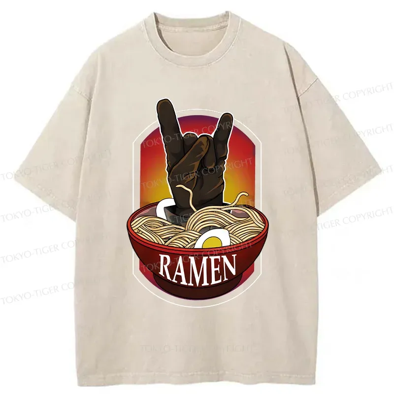 Tokyo-Tiger Ramen Hand Gesture Washed T-Shirt