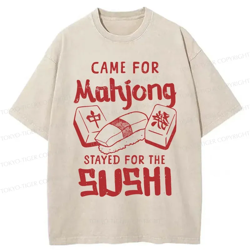 Tokyo-Tiger Mahjong And Sushi Washed T-Shirt