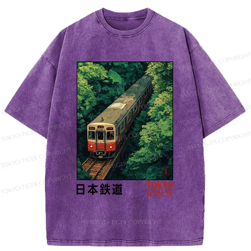 Tokyo-Tiger Japan Trains In The Natural Journey Washed T-Shirt