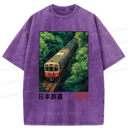 Tokyo-Tiger Japan Trains In The Natural Journey Washed T-Shirt