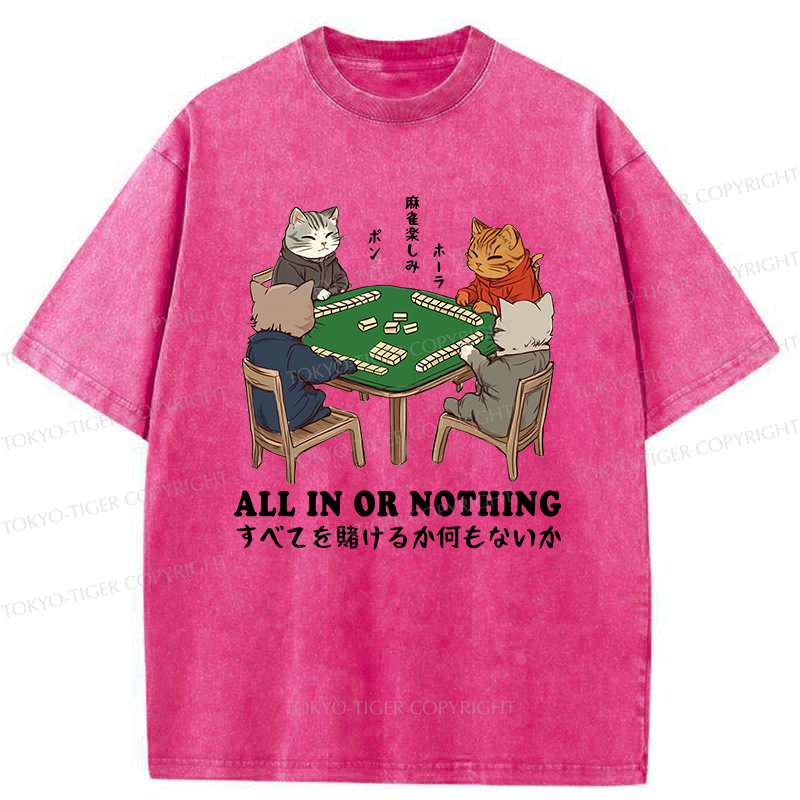 Tokyo-Tiger Cats Playing Mahjong Washed T-Shirt