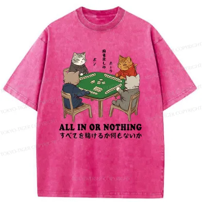 Tokyo-Tiger Cats Playing Mahjong Washed T-Shirt