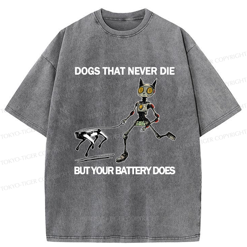 Tokyo-Tiger Funny Robot Cat Walking Robot Dog Washed T-Shirt