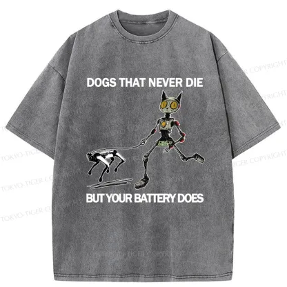 Tokyo-Tiger Funny Robot Cat Walking Robot Dog Washed T-Shirt