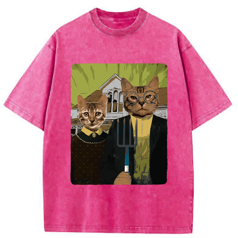 Tokyo-Tiger American Gothic Cat Washed T-Shirt