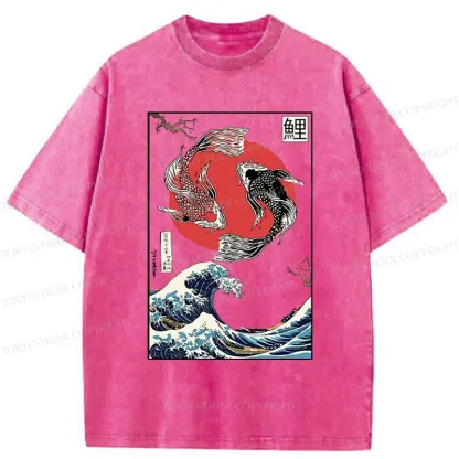 Tokyo-Tiger Retro Japanese Koi Washed T-Shirt