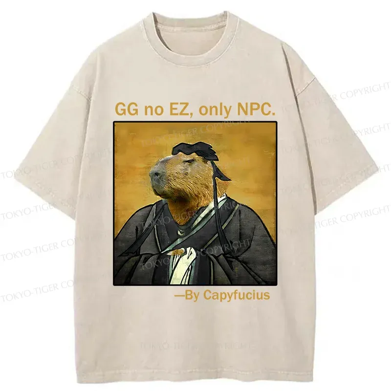 Tokyo-Tiger Confucius Capybara Quote Washed T-Shirt