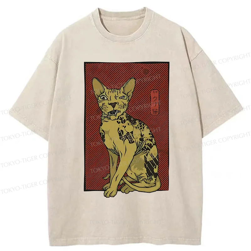 Tokyo-Tiger Japanese Hairless Cat Washed T-Shirt