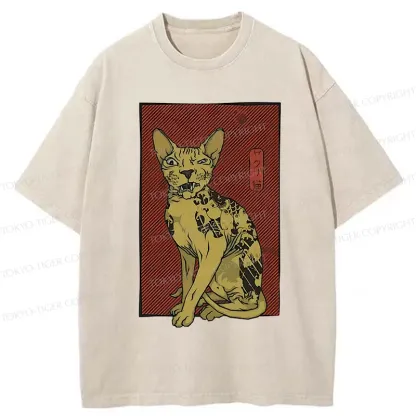Tokyo-Tiger Japanese Hairless Cat Washed T-Shirt
