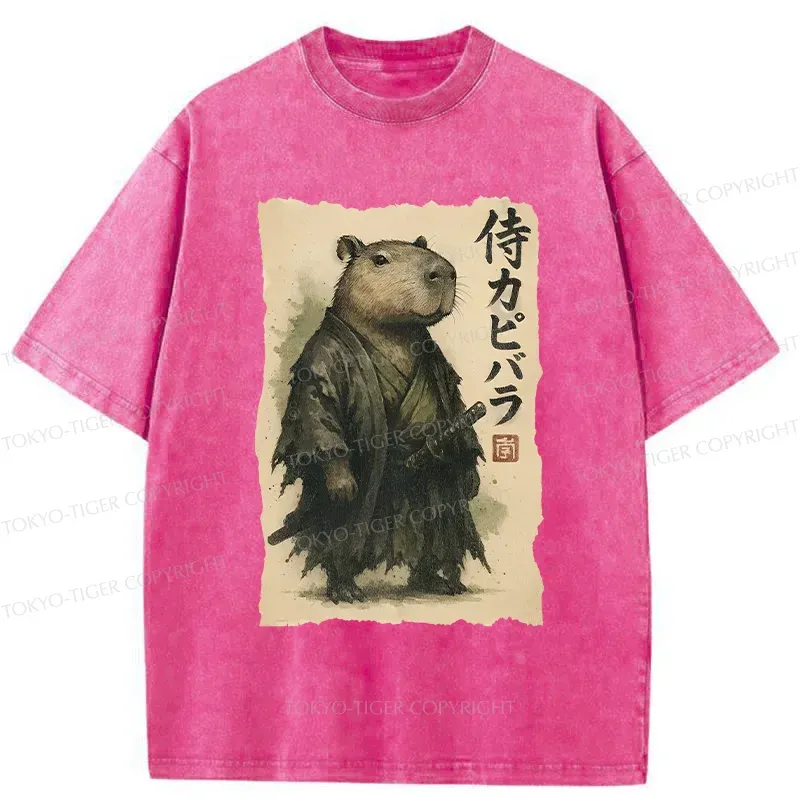 Tokyo-Tiger Capybara Samurai Washed T-Shirt