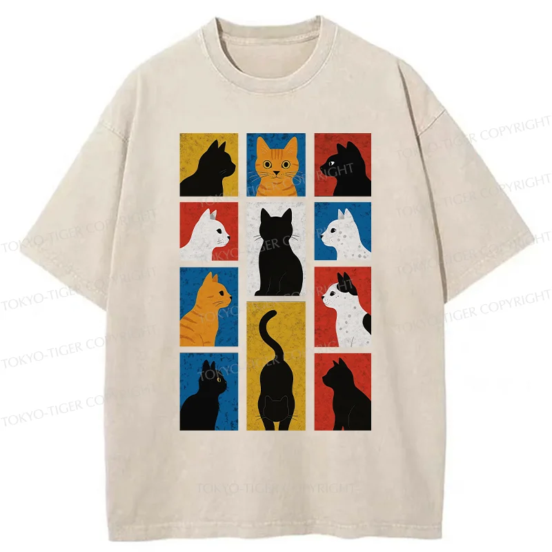 Tokyo-Tiger Cat Silhouette Washed T-Shirt