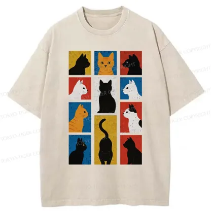 Tokyo-Tiger Cat Silhouette Washed T-Shirt
