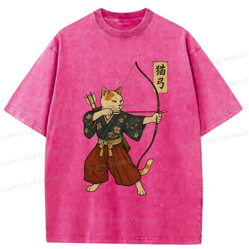 Tokyo-Tiger Japanese Cat Archery Washed T-Shirt