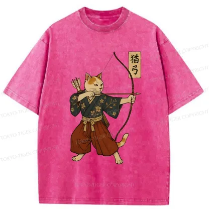 Tokyo-Tiger Japanese Cat Archery Washed T-Shirt
