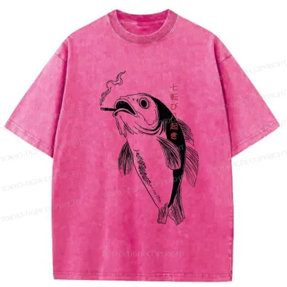 Tokyo-Tiger Smoked Fish Washed T-Shirt