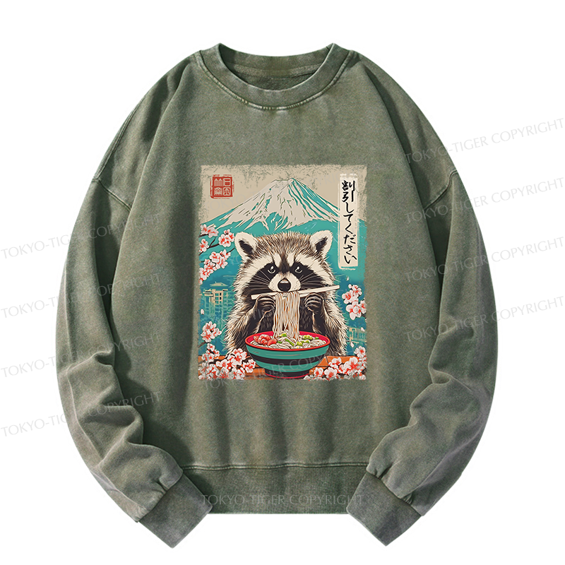 Tokyo-Tiger Please Give Raccoon A Discount Washed Sweatshirt