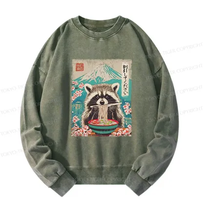 Tokyo-Tiger Please Give Raccoon A Discount Washed Sweatshirt