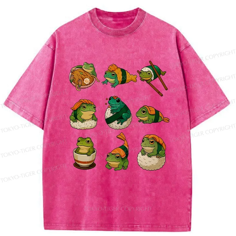 Tokyo-Tiger Japanese Food Frog Series Washed T-Shirt