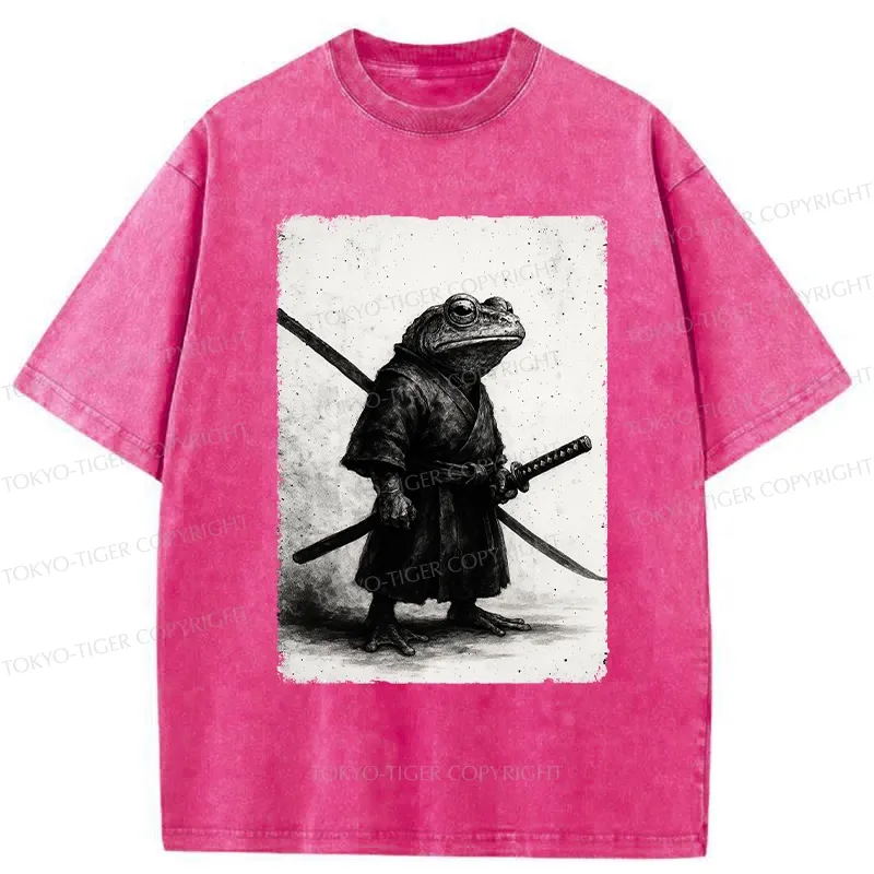 Tokyo-Tiger Retro Frog Samurai Japanese Washed T-Shirt