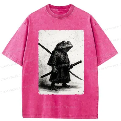 Tokyo-Tiger Retro Frog Samurai Japanese Washed T-Shirt