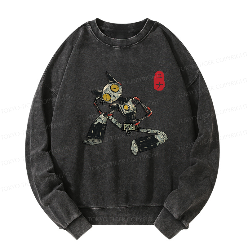 Tokyo-Tiger Contemplative Robot Cat Washed Sweatshirt