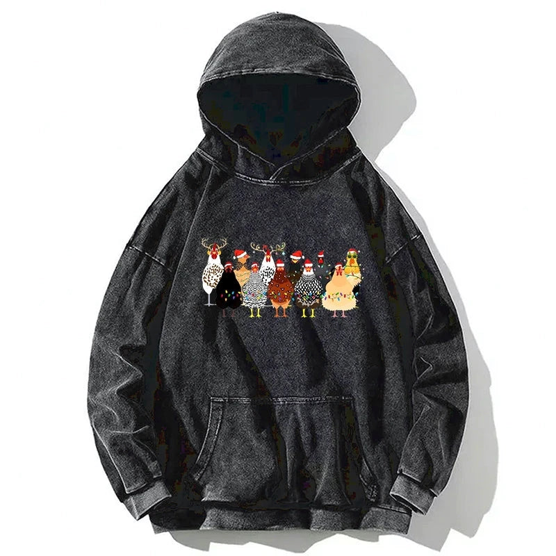 Tokyo-Tiger A Flock Of Christmas Chickens Washed Hoodie-tokyo-tiger