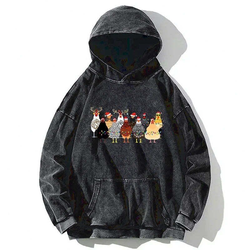 Tokyo-Tiger A Flock Of Christmas Chickens Washed Hoodie-tokyo-tiger