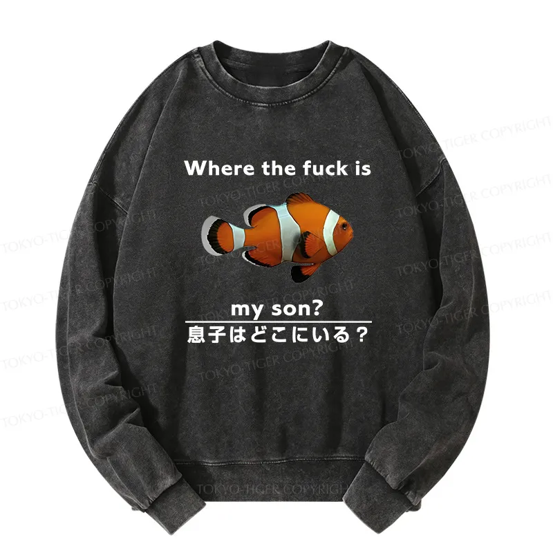 Tokyo-Tiger Fish Looking For Son Washed Sweatshirt