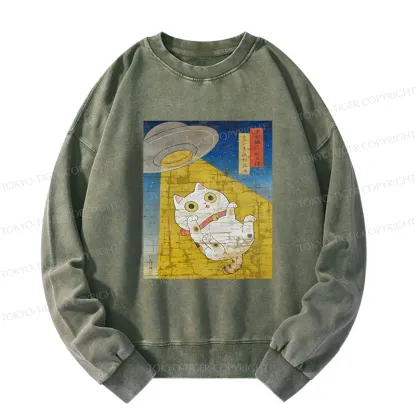 Tokyo-Tiger Funny Meow-FO Kidnapping Cat Washed Sweatshirt