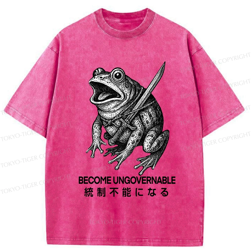 Tokyo-Tiger Frog Carrying A Samurai Sword Washed T-Shirt
