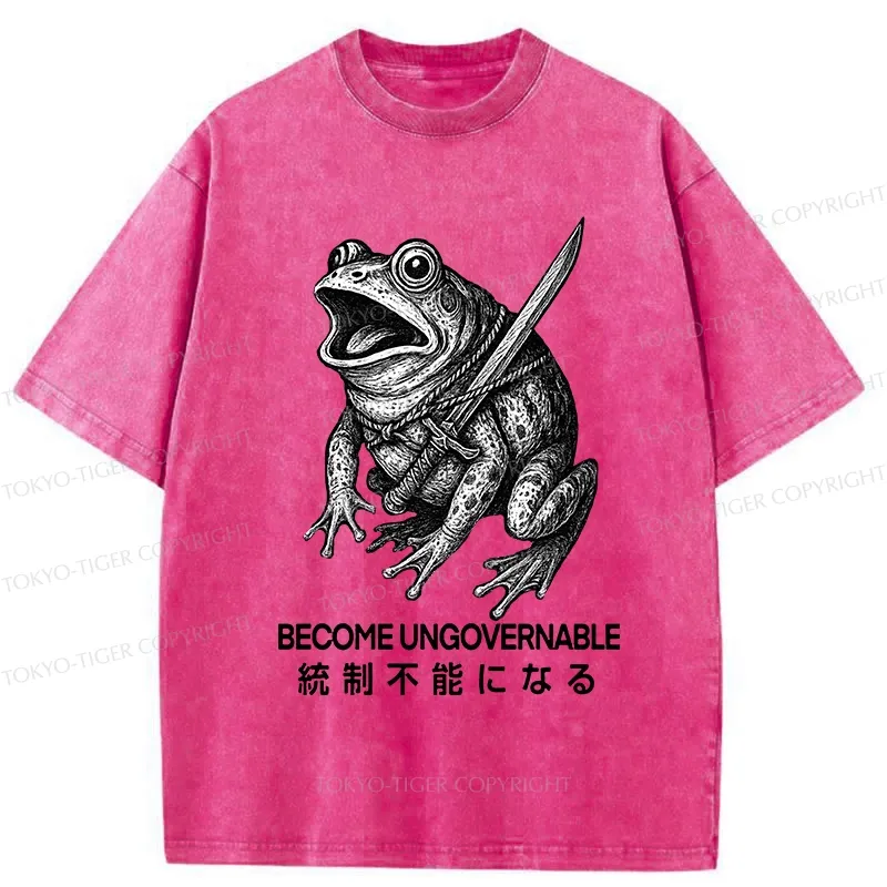 Tokyo-Tiger Frog Carrying A Samurai Sword Washed T-Shirt