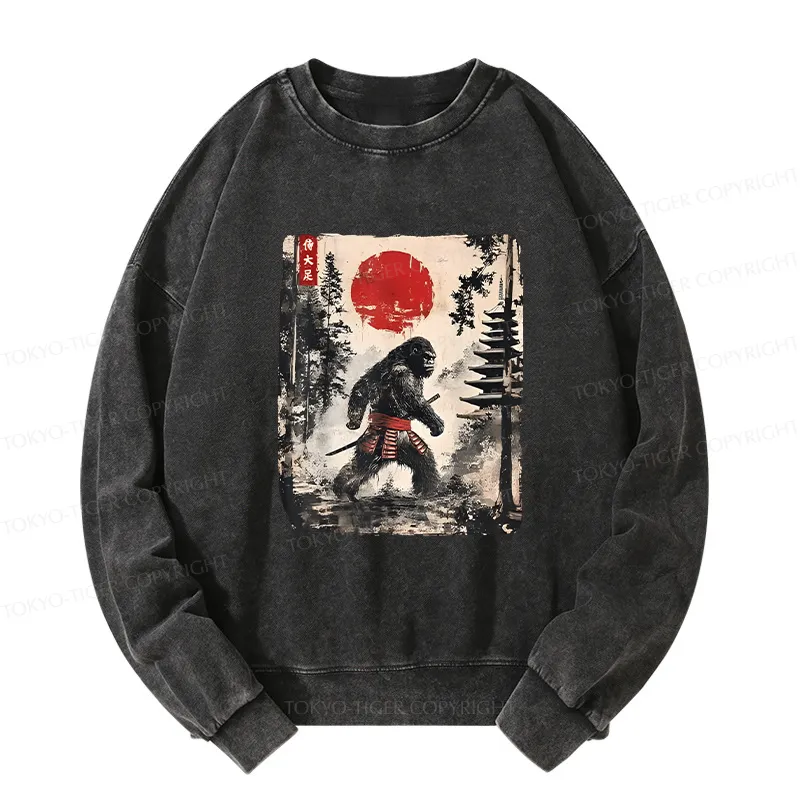 Tokyo-Tiger Japanese Samurai Bigfoot Washed Sweatshirt