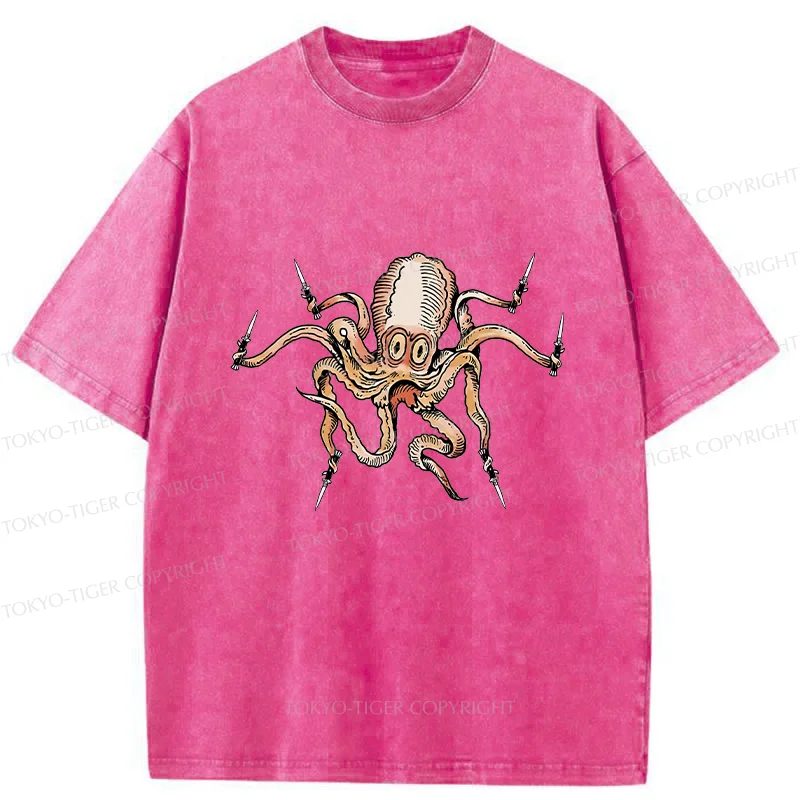 Tokyo-Tiger Octopus With Knife Washed T-Shirt