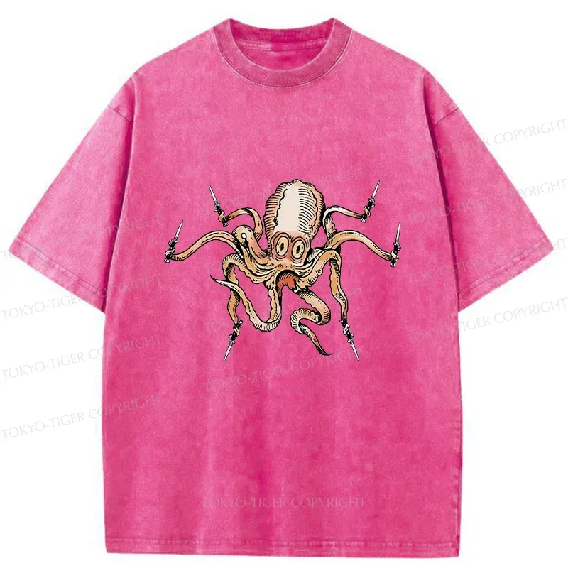 Tokyo-Tiger Octopus With Knife Washed T-Shirt