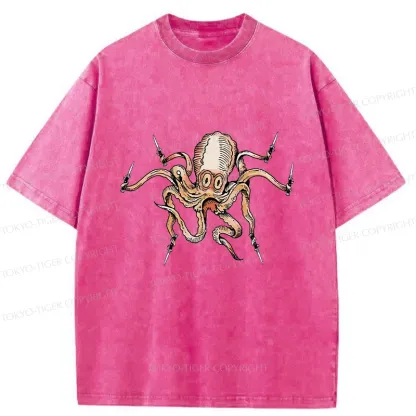 Tokyo-Tiger Octopus With Knife Washed T-Shirt